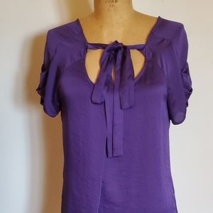 Gap Purple Satin Low Cut Neck Bow Tie Blouse S